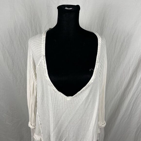 We The Free Oversized Scoop Neck Waffle Knit Thermal Top - Women’s XS - Picture 2 of 7